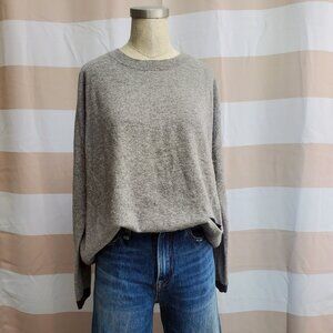 Jac+Jack 100% Cashmere Gray Crew neck Sweater Cute pocket + Details Oversized LG
